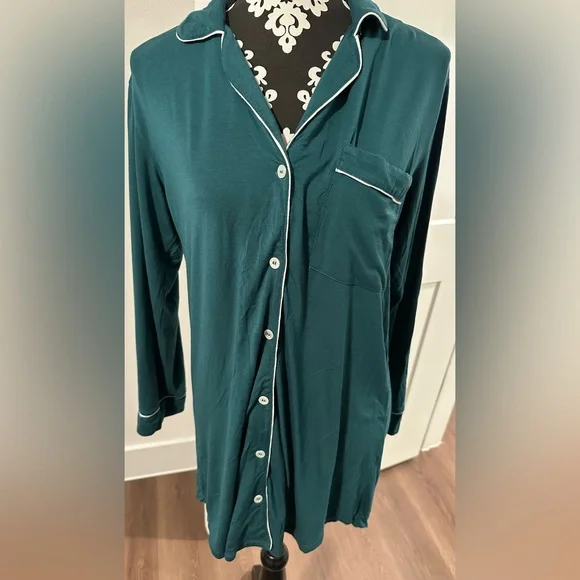 Eberjey Green Tencel Modal Long Sleeve Sleep Shirt - Picture 3 of 16
